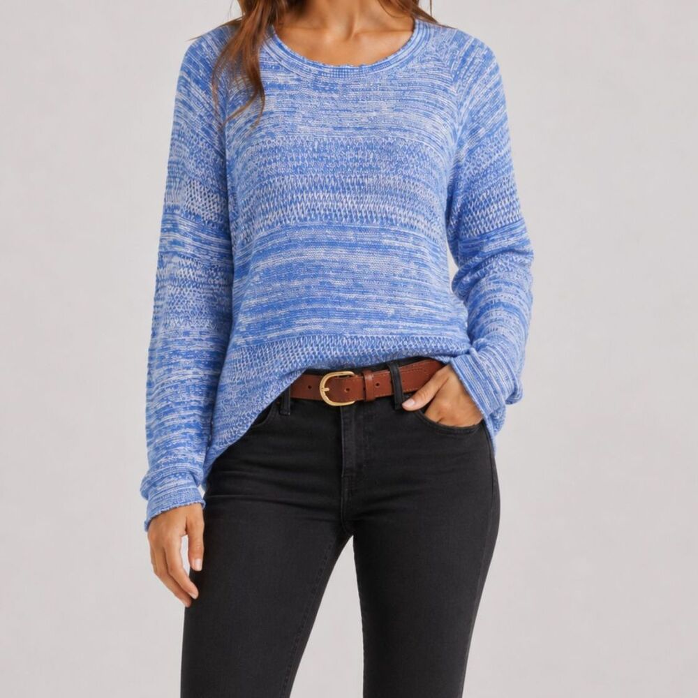 Blue White Marled Knit Sweater Size Large